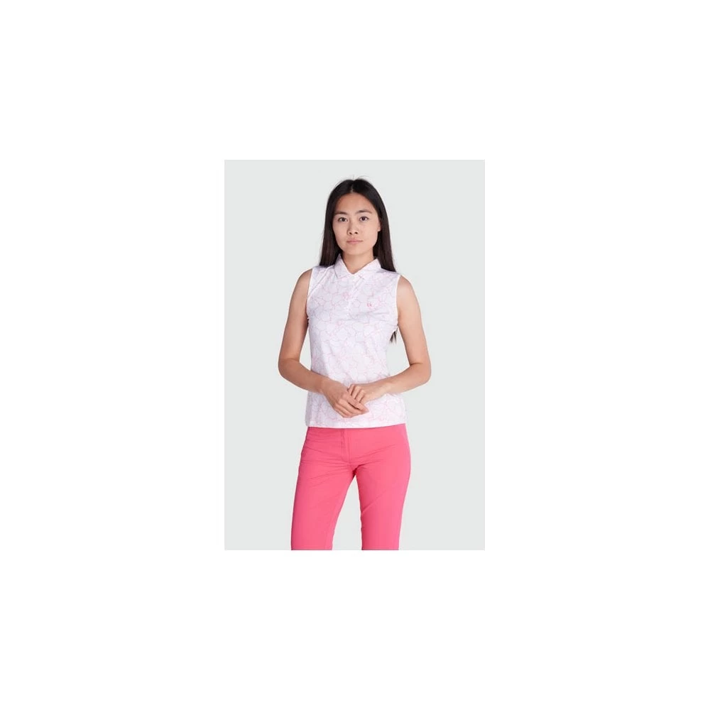Calvin Klein Ladies AVON SLEEVELESS POLO - WHITE/JETE 4 Calvin Klein Ladies AVON SLEEVELESS POLO - WHITE/JETE - Image 2