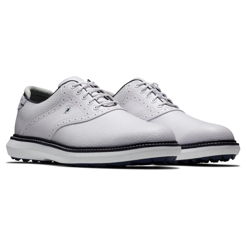 Footjoy Mens FJ TRADITIONS SPIKELESS WHITE/WHITE/NAVY Golf Shoes 3 Footjoy Mens FJ TRADITIONS SPIKELESS WHITE/WHITE/NAVY Golf Shoes