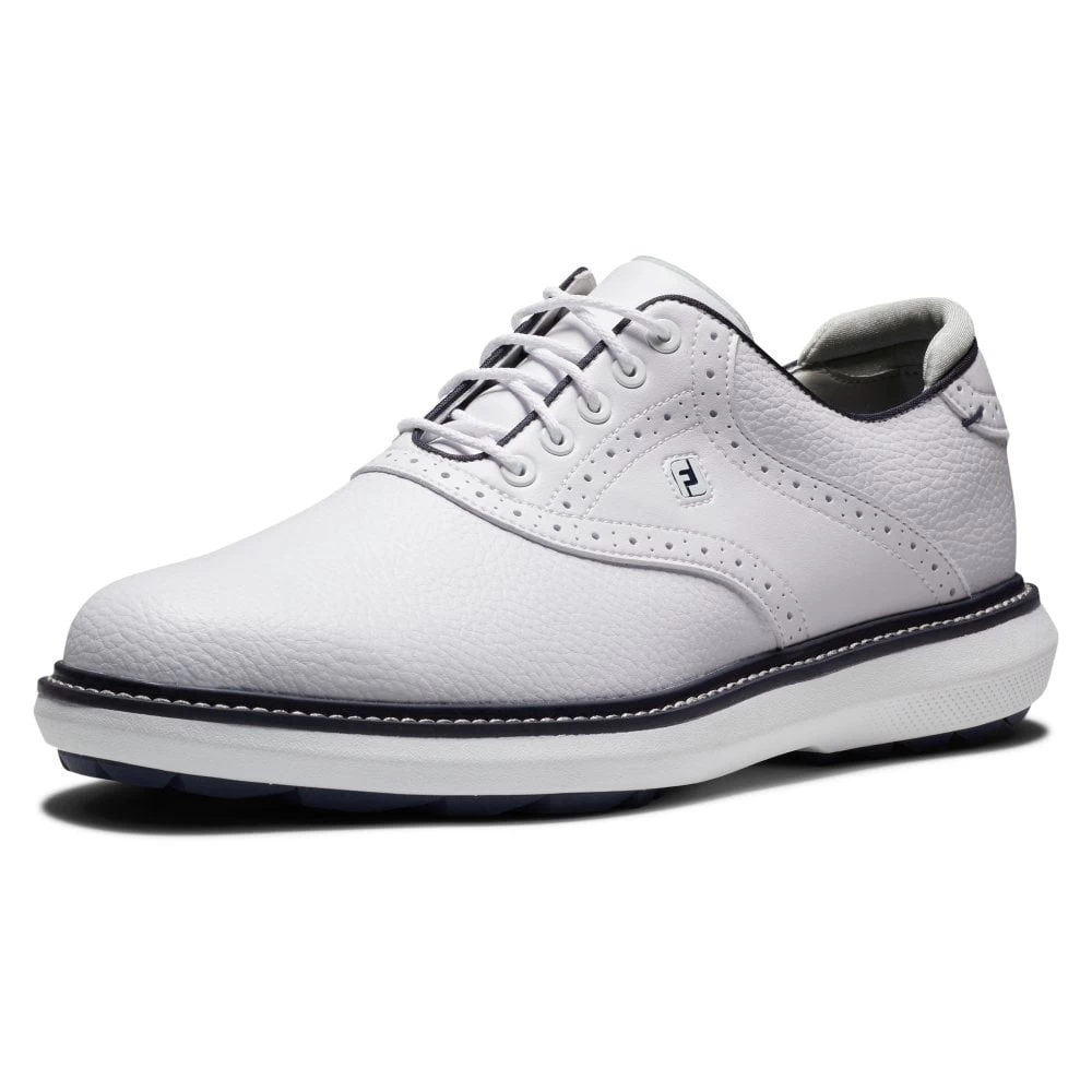 Footjoy Mens FJ TRADITIONS SPIKELESS WHITE/WHITE/NAVY Golf Shoes 4 Footjoy Mens FJ TRADITIONS SPIKELESS WHITE/WHITE/NAVY Golf Shoes - Image 2