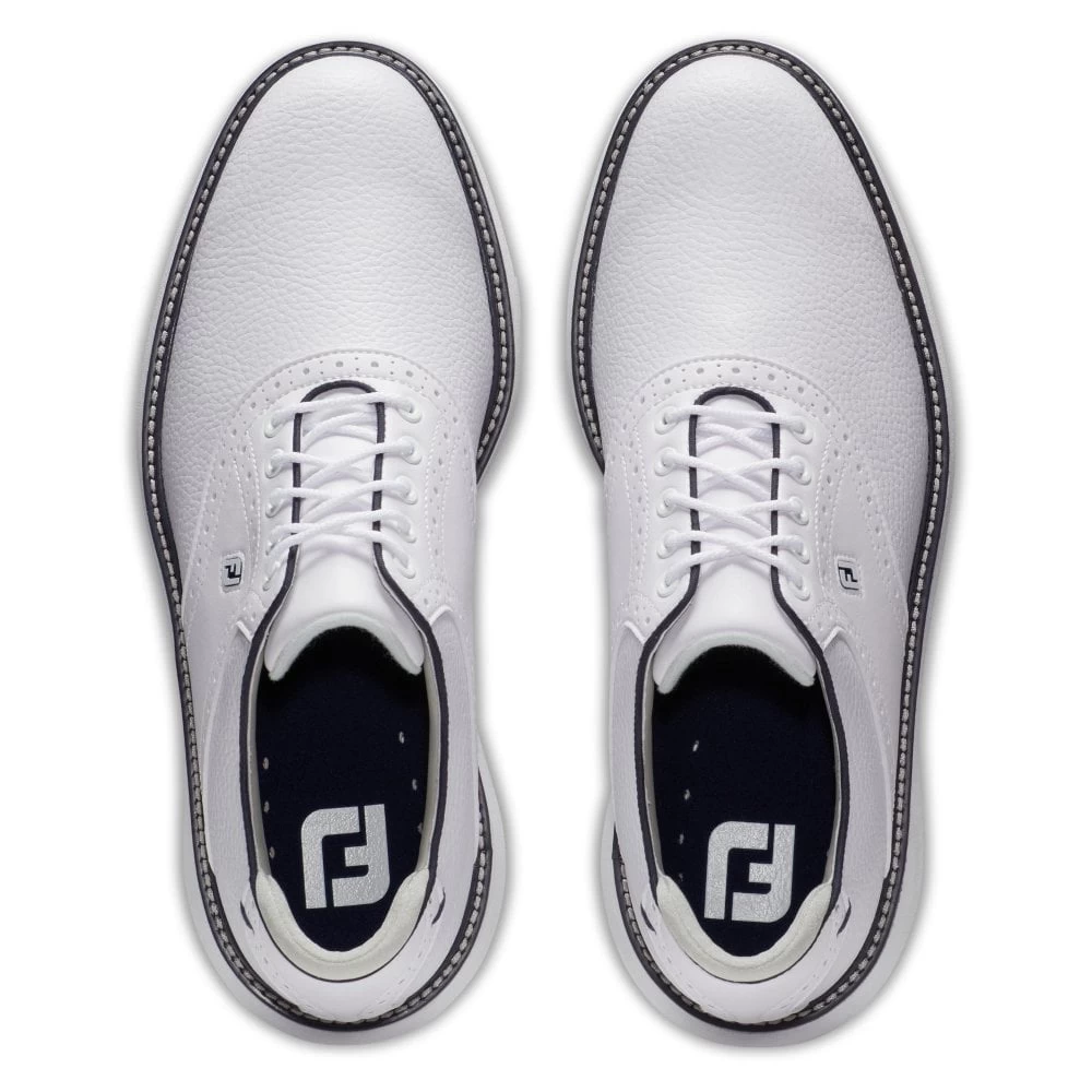 Footjoy Mens FJ TRADITIONS SPIKELESS WHITE/WHITE/NAVY Golf Shoes 6 Footjoy Mens FJ TRADITIONS SPIKELESS WHITE/WHITE/NAVY Golf Shoes - Image 4