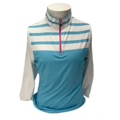 Long Sleeve Half Zip Neck Top White/Blue