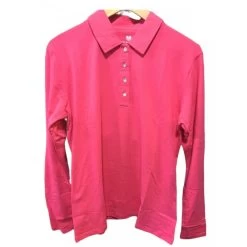 Ladies Long Sleeve Button Polo Raspberry
